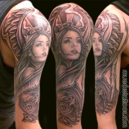 Tattoos - Muecke Tattoo, Angels Devils Sleeve In Progress - 74339